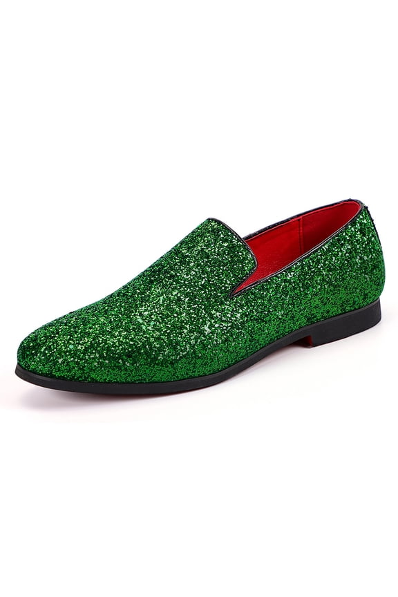 Men Dress Shoes Glitter Loafers Slip On Casual Wedding Party Formal Shoes Green 12 US