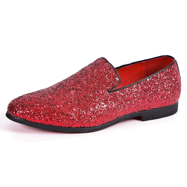 red dress shoes mens loafers OneDrop Handmade Men Rivets Leather Wedding Party Prom Spikes Bottom Black / 8.5 length EVA cushioned footbed Outsole Men Shoes Amali-Red Church