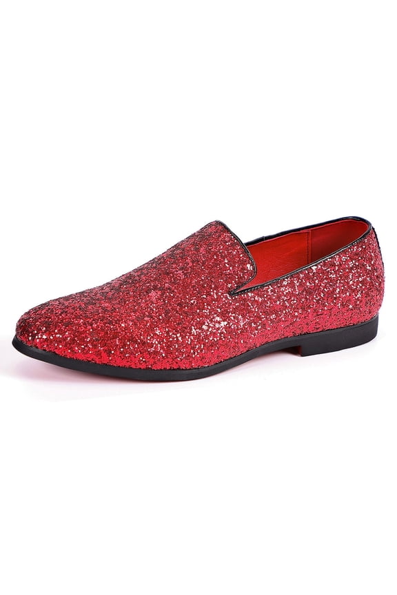 Men Dress Shoes Glitter Loafers Slip On Casual Wedding Party Formal Shoes Red 9 US