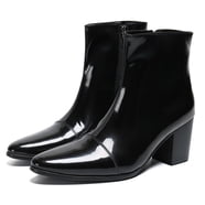 Calvin Klein Men's Pull Tab Goring Cushioned Fenwick Round Toe Block Heel Leather Chelsea Black Size 7.5 M