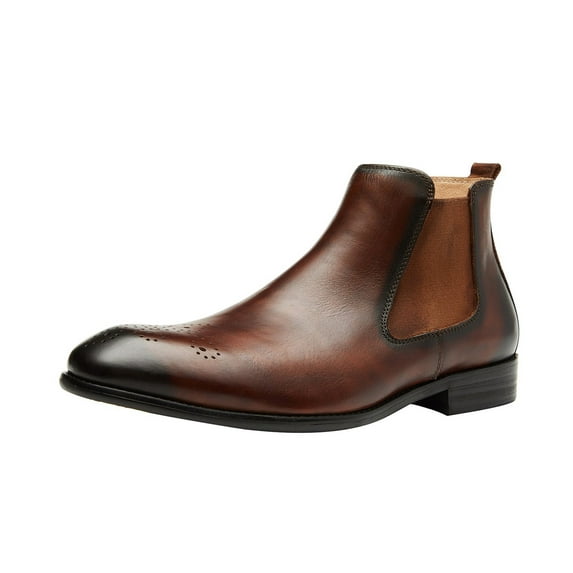 Santimon Men Genuine Leather Chelsea Boots Brogue Chukka Boots Casual Ankle Boots Brown 9 US