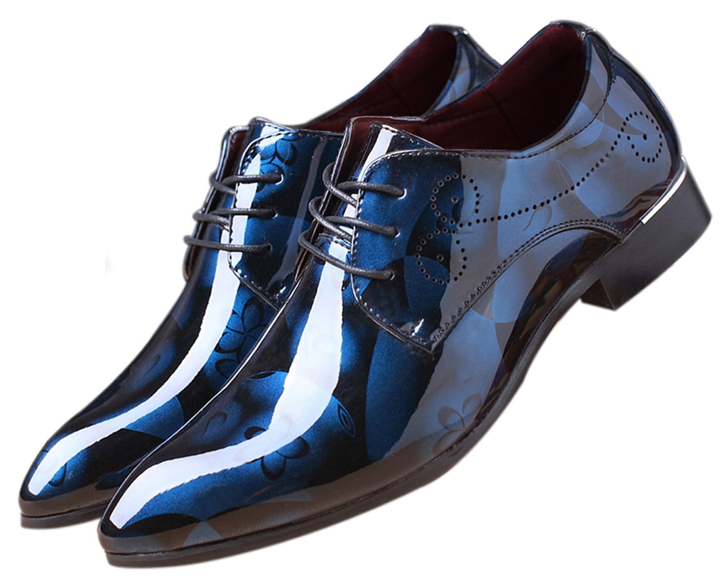 Santimon Men Lace Up Oxford Pointed Toe Floral Patent Leather Dress Shoes Blue 13 US Walmart