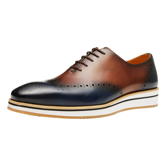 Santimon Men Leather Dress Shoes Classic Brogue Oxford Shoes Casual Business Shoes Brown 8 US