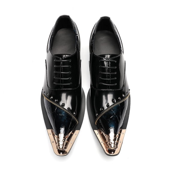Santimon Men Leather Dress Shoes Crocodile Pattern Oxford Shoes Metallic Casual Shoes Gold 12 US