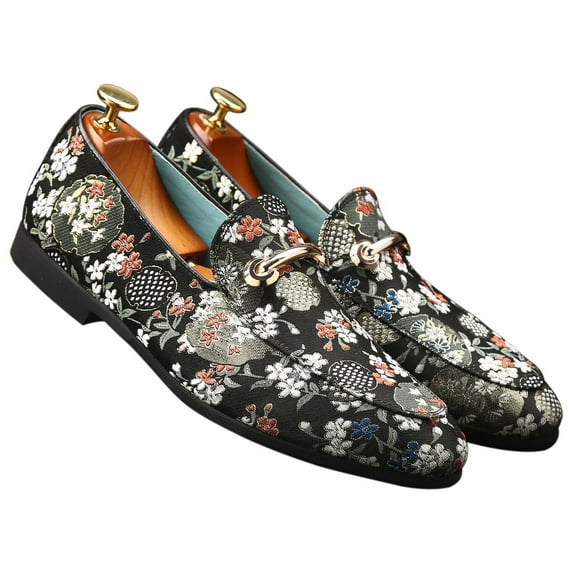 Santimon Men Loafers Floral Fashionable Dress Shoes for Wedding Prom Party Formal Occasions Black US 12.5