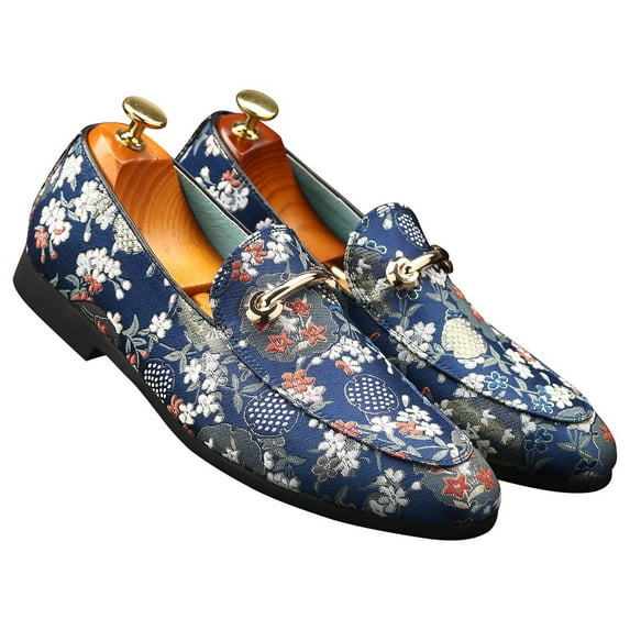 Santimon Men Loafers Floral Fashionable Dress Shoes for Wedding Prom Party Formal Occasions Blue US 9