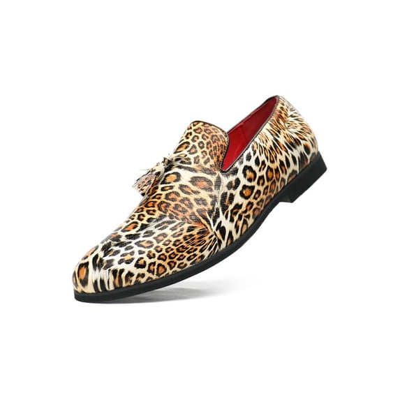 Santimon Men Loafers Leopard Printed Casual Shoes Slip-on Tassel Dress Loafers 9 US