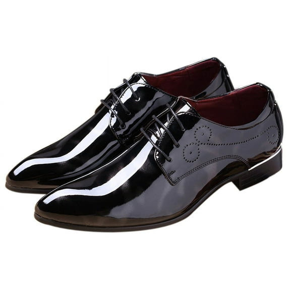 Santimon Men Oxford Dress Shoes Brogue Floral Patent Leather Casual Formal Business Derby Shoes Black 9.5 US