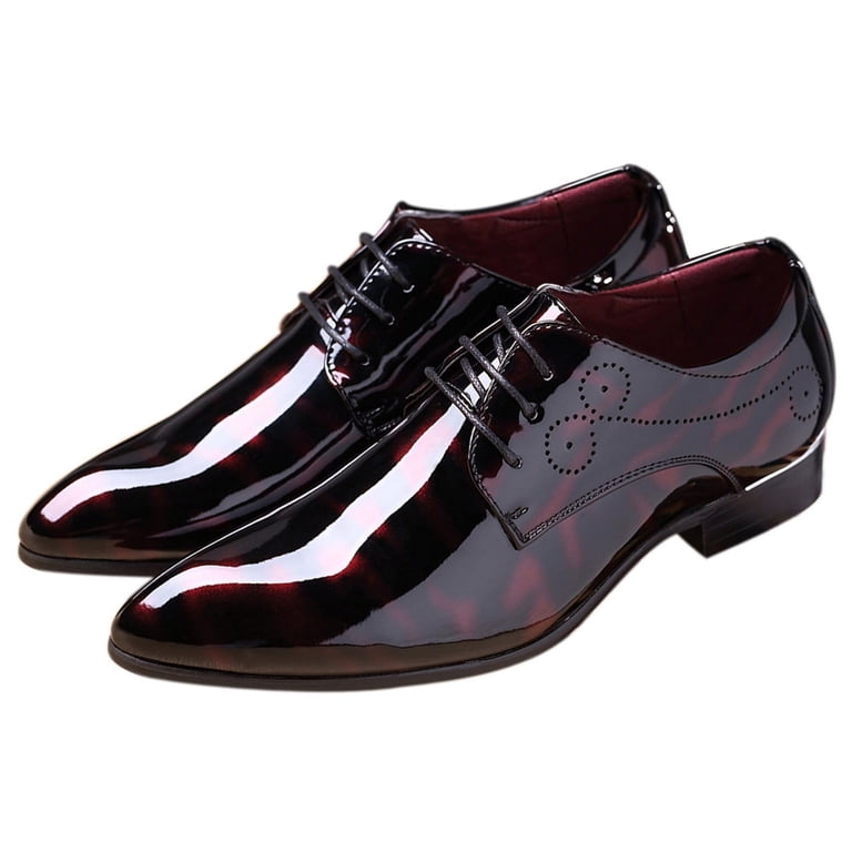 Santimon Men Oxford Dress Shoes Brogue Floral Patent Leather Casual Formal  Business Derby Shoes Red 12.5 US