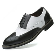 Men Oxford Shoes Brogue Lace Up Pointed Toe Formal Dress Shoes Black-white 10.5 US