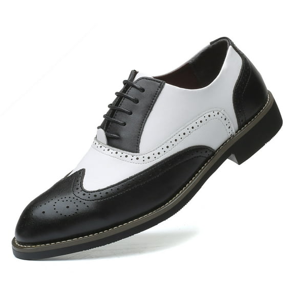 Santimon Men Oxford Shoes Brogue Lace Up Pointed Toe Formal Dress Shoes Black-white 7 US