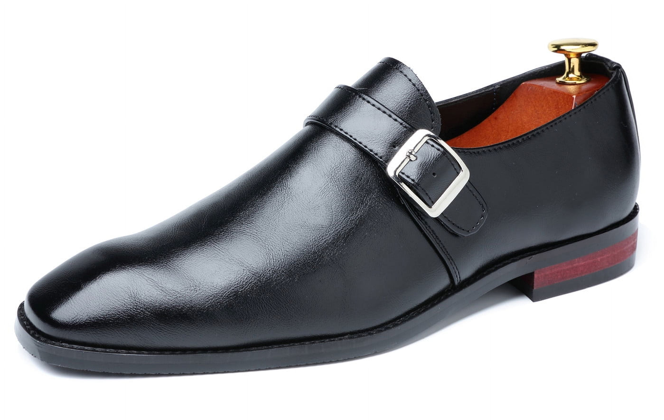 Tresmode Smat Black Men's Leather Single Monk Shoes
