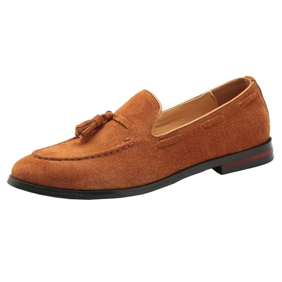 Santimon Men Tassel Loafers Fashionable Matte Leather Dress Shoes for Wedding Prom Party Formal Occasions Tan US 9