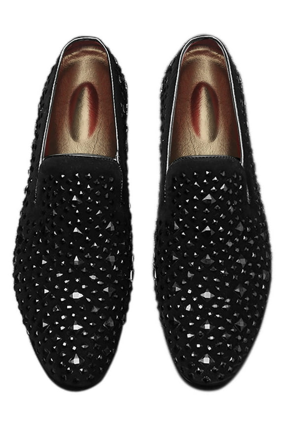 Men Velvet Loafers Rhinestone Flats Slip On Dress Tuxedo Shoes Black 6.5 US