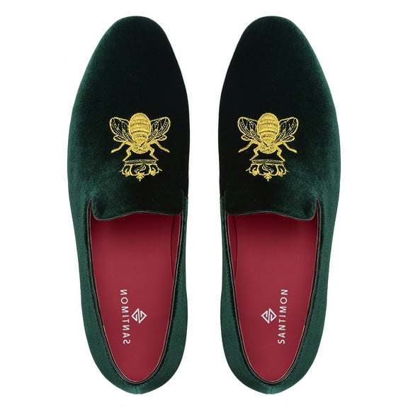 Santimon Mens Dress Shoes Velvet Loafers Slip-on Classic Party Casual Business Shoes Green 10 US