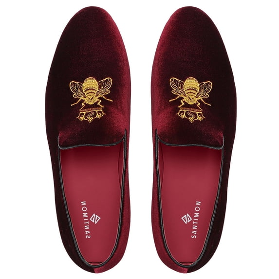 Santimon Mens Dress Shoes Velvet Loafers Slip-on Classic Party Casual Business Shoes Wine 7 US