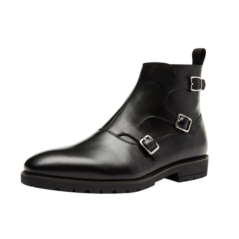 Men’s black leather designer ankle boots. Handmade men black genuine leather ankle boots, Men lace up  main image 3