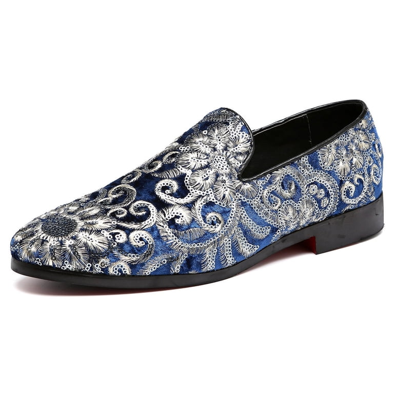 Men\'s Navy Floral Slip-On Casual Shoes Mens Shoes Floral Slip On Club Loafers Formal Dress Oxfords  main image 3