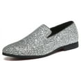 thumbnail image 1 of Santimon Mens Metallic Paillette Loafers Slip-on Glitter Moccasins Dress Shoes Leather Shoes Silver 5.5 US, 1 of 9