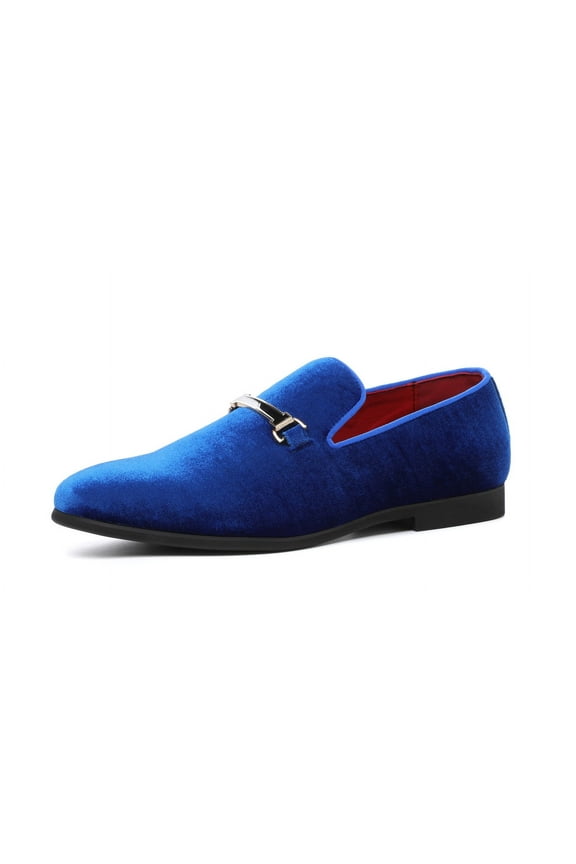 Mens Velvet Penny Loafers Slip-on Metal Buckle Casual Shoes Leather Dress Shoes Blue 12 US
