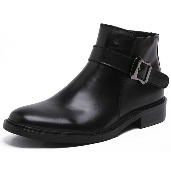 Santimon Monk Strap Leather Shoes Casual Chelsea Boots Dress Oxford Boots Ankle Boots Black 12.5 US