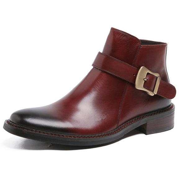 Santimon Monk Strap Leather Shoes Casual Chelsea Boots Dress Oxford Boots Ankle Boots Red 12.5 US