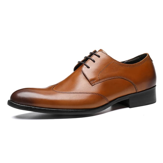 Santimon Tan Wingtip Dress Shoes for Men Premium Cowhide Leather Oxford Shoes Casual Derby Shoes US 10