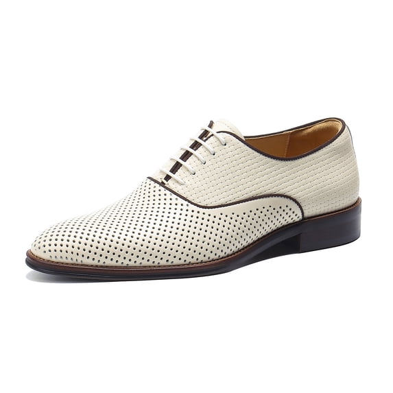 Santimon White Dress Shoes for Men Unique Mesh Lace up Oxford Shoes Casual Derby Shoes for Wedding Party US 10.5
