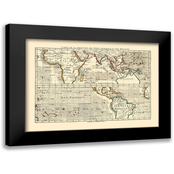 Santini 14x11 Black Modern Framed Museum Art Print Titled - World Monsoon Directions - Santini 1794