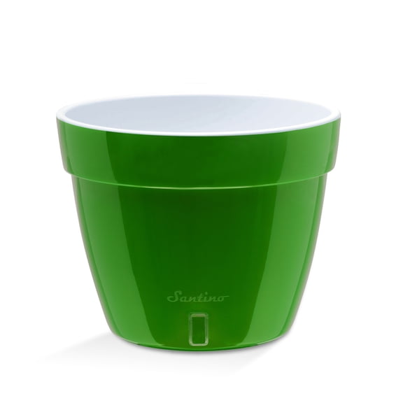 ⭐ Santino ASTI 10.6 Inch Self Watering Planter GREEN-GOLD/WHITE for Indoor Plants - Premium Modern Plastic Pot w/ Water level Indicator for All House Herbs, Plants, African Violets and Dahlias