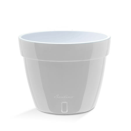 ? Santino ASTI 7.1 Inch Self Watering Planter GREY/WHITE for Indoor Plants - Premium Modern Plastic Planter Pot w/ Water level Indicator for All House Herbs, Plants, African Violets and Dahlias