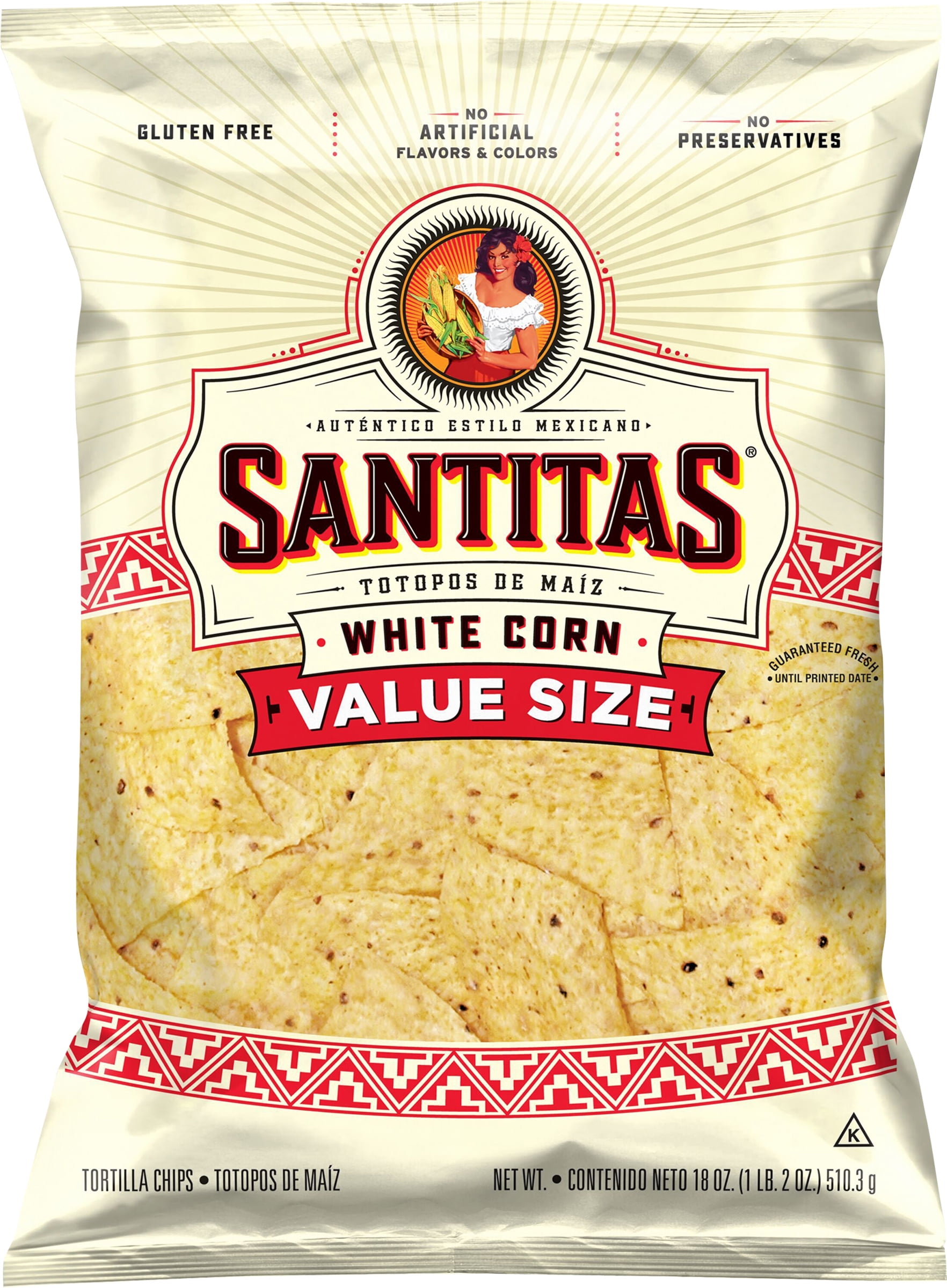 Santitas White Corn Tortilla Chips, 18 oz Bag