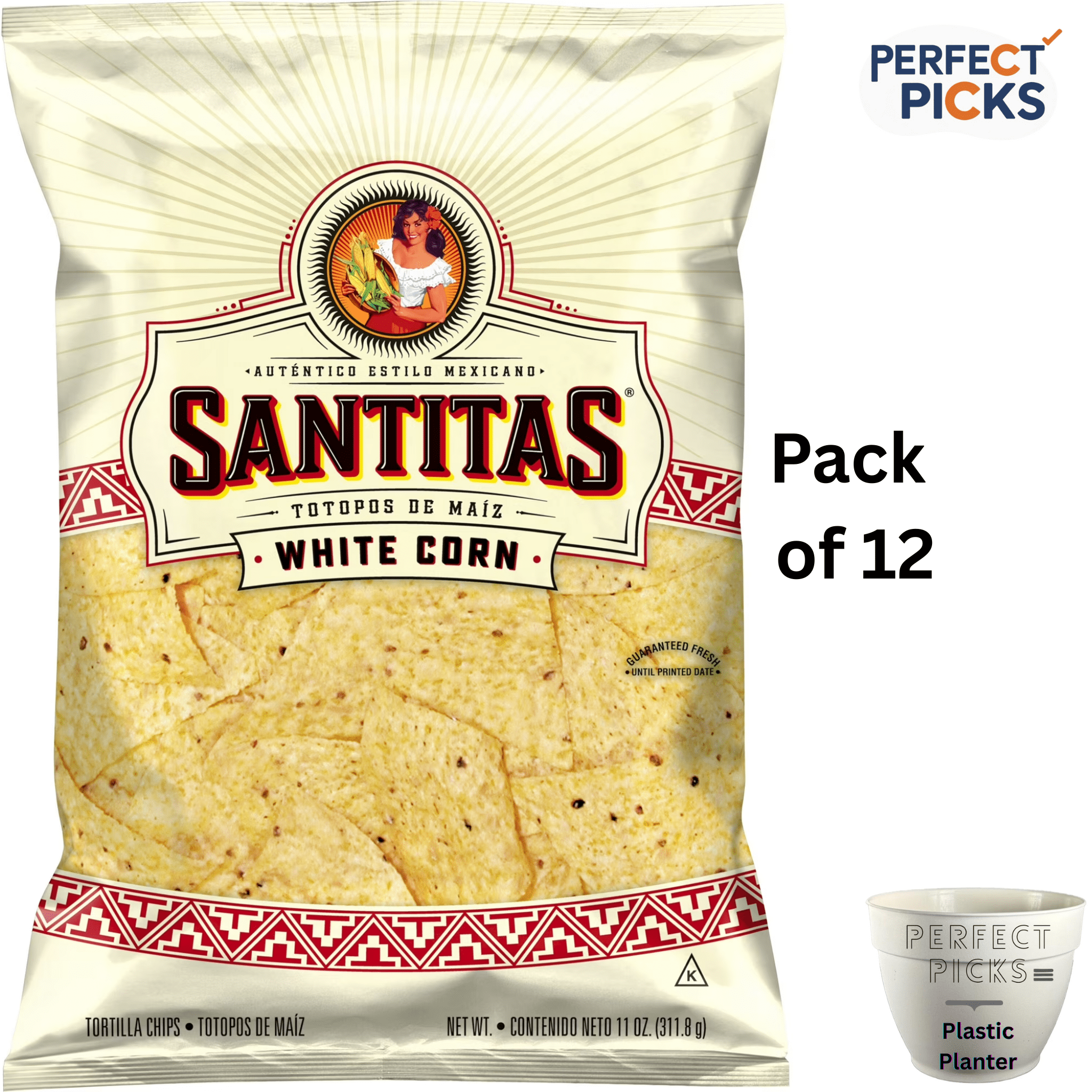 Santitas White Corn Tortilla Chips Snack Chips, 11 Ounce Bag ( 12 pack )