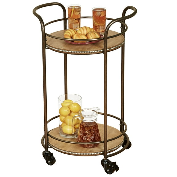 Santo Bronze Finished Rolling Serving Cart with Locking Caster Wheels