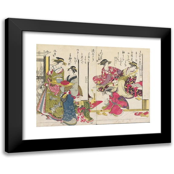 Santō Kyōden 14x11 Black Modern Framed Museum Art Print Titled - Shin Bijin Awase Jihitsu Kagami, Pl.6 (1784)