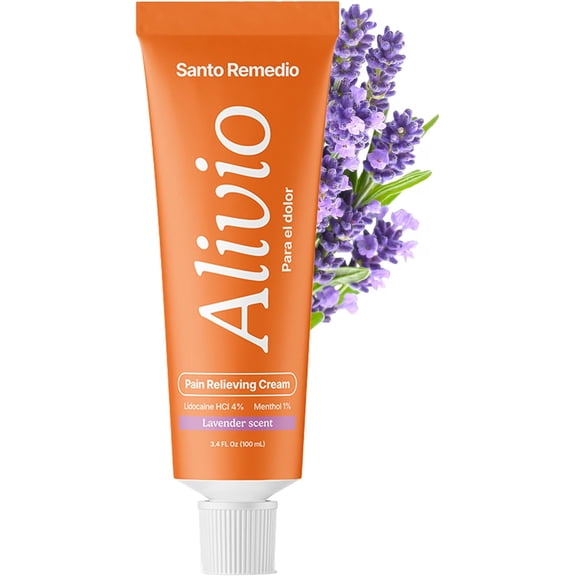 Santo Remedio Pain Relief Cream with Lidocaine and Menthol, Cooling Topical Pain Relief Cream, Lavender Scent, 3.4 fl oz