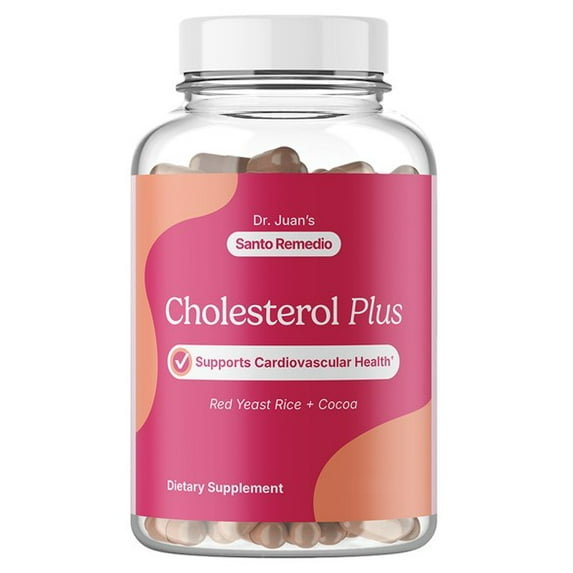 Santo Remedio Cholesterol Plus, Dietary Supplement with Red Yeast Rice & Cocoa, Supports Cardiovascular Health, Gluten-Free, Non-GMO