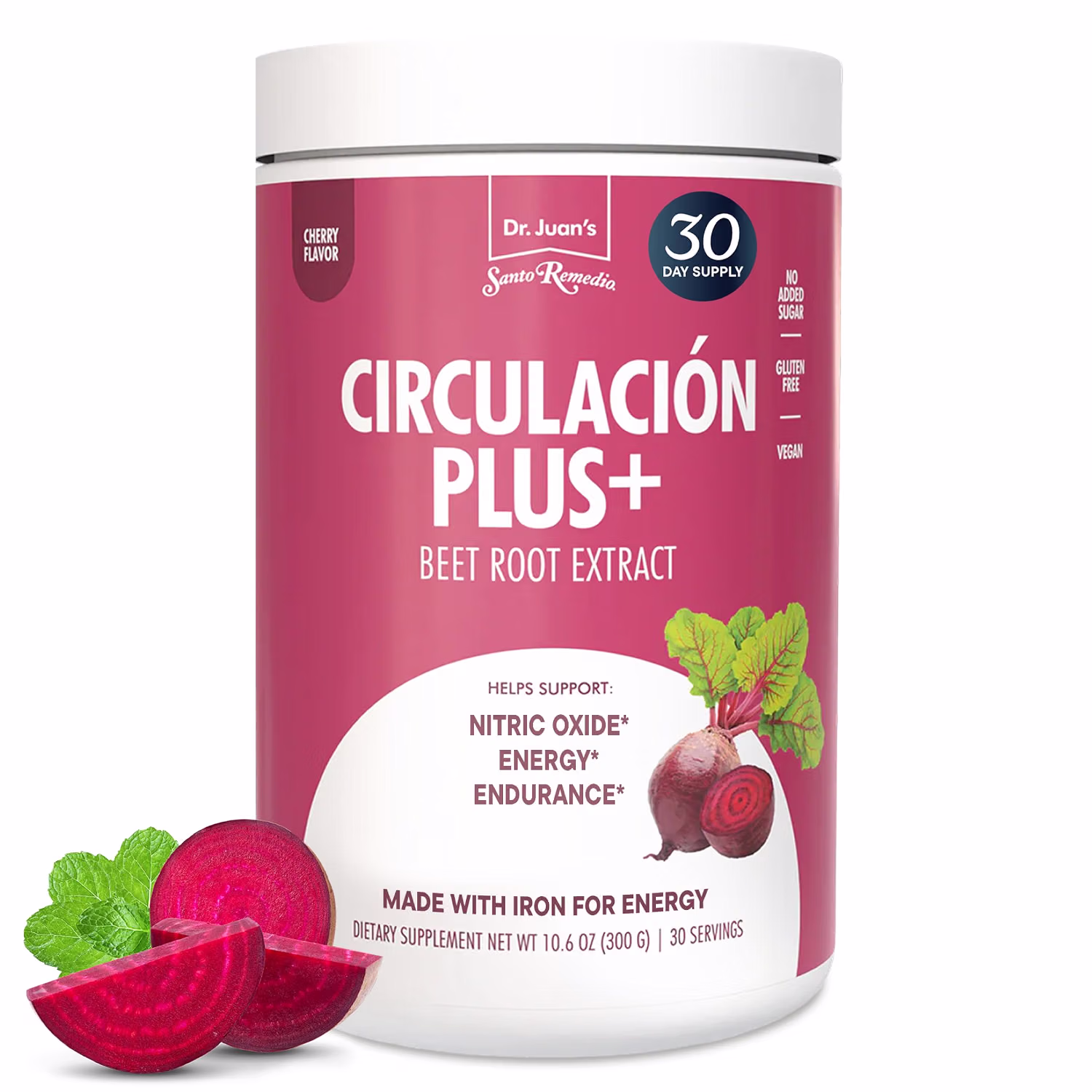 Santo Remedio Circulacion Plus, Beet Extract for Circulation, Heart Health, Energy & Stamina, Nutritional Supplement, Cherry Flavor, 30 Servings