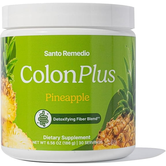 Santo Remedio Colon Plus, Colon Cleanser, Dietary Psyllium Husk Fiber and Probiotics Supplement, 30 Servings, Pineapple Flavor