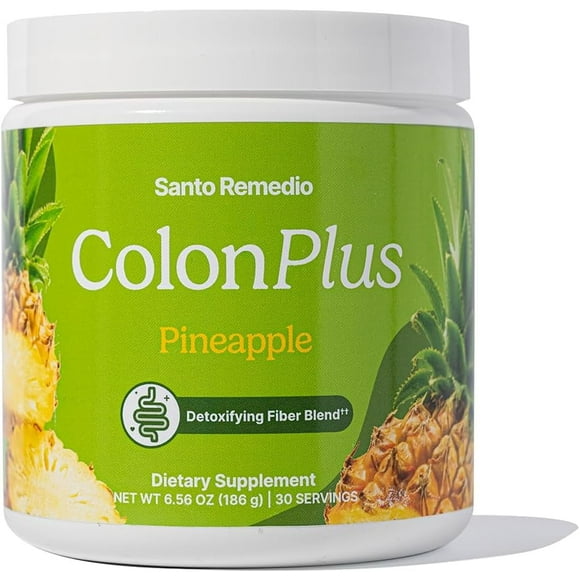 Santo Remedio Colon Plus, Colon Cleanser, Dietary Psyllium Husk Fiber and Probiotics Supplement, 30 Servings, Pineapple Flavor