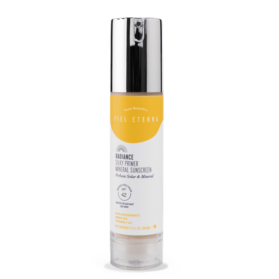 Santo Remedio, Piel Eterna, RADIANCE Silky Primer Mineral Sunscreen with SPF 42 (1.7 fl oz), Tinted Broad Spectrum Protection with Antioxidants and Vitamin C, Ivory Tone