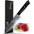 thumbnail image 1 of Santoku Chef’s Knife 7 inch: Best professional scalloped hollow (granton) edge Japanese VG10 67 layer Damascus steel ultra sharp blade w/G-10 Ergonomic handle, 1 of 4