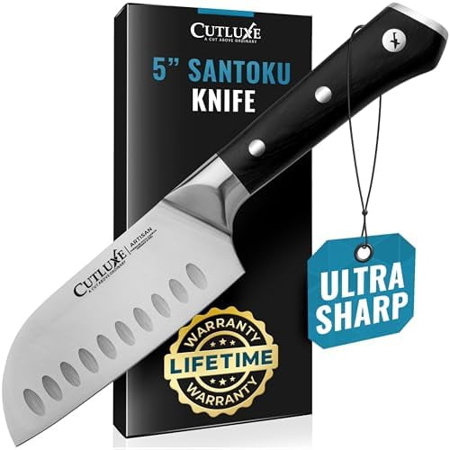 Santoku Knife 5" Chopping Knife, Vegetable Knife Forged High Carbon German Steel Full Tang & Razor Sharp Ergonomic Handle Design Artisan Series