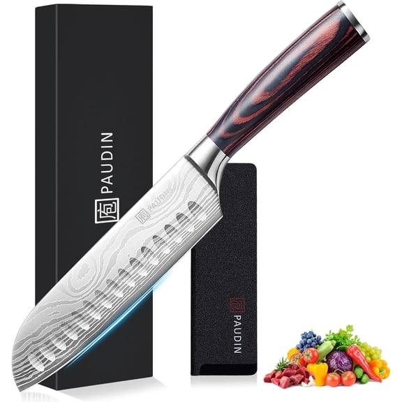 Santoku Knife, 7 Inch Kitchen Ultra Sharp Ed - Ford High Carbon rman Stainless Steel, Professional Chef Knife with Ergonomic Handle, Gifts for Men and Women