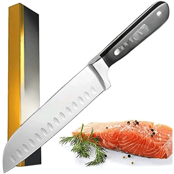 Santoku Knife - 7 inch Kitchen Knife Forged from German Stainless Steel 5Cr15Mov(HRC58), Full Tang, Razor Sharp Blade for Slicing, Dicing&Chopping$$Home Decor, Kitchen, & Other