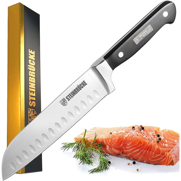Santoku Knife - 7 inch Kitchen Knife Forged from German Stainless Steel 5Cr15Mov(HRC58), Full Tang, Razor Sharp Blade for Slicing, Dicing&Chopping