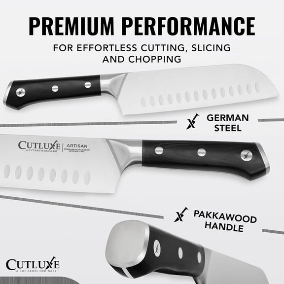 Santoku Knife Set  7" Chopping Knife and 5" Vegetable Knife  Multipurpose Kitchen Knives  High Carbon German Steel, Full Tang & Ergonomic Handle Design  Artisan Series