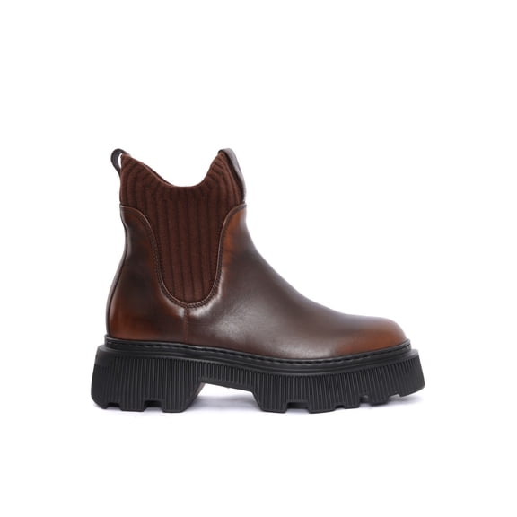 Santoni Brown Calfskin Mountain Boot With Ribbed Ankle Panel Black (Women's)