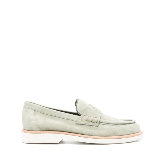 Santoni Closed Design Leather Loafers With Suede Finish Green (Women's)