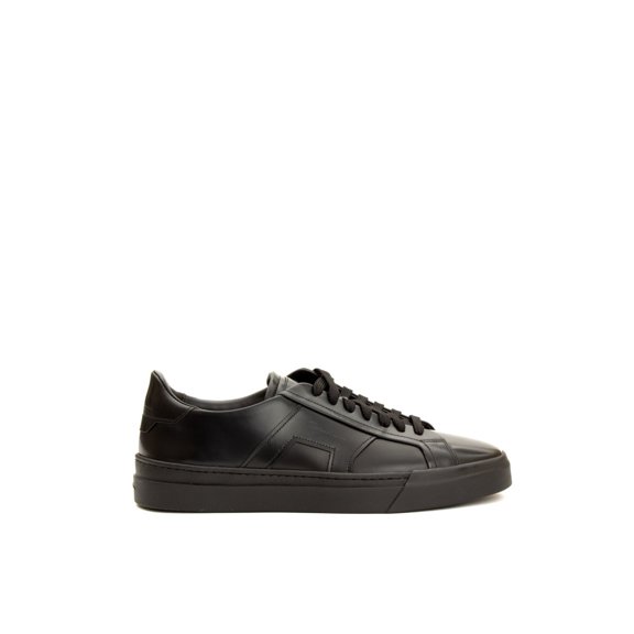 Santoni Double-Buckle Brushed Calf Leather Sneakers Black (Men's)